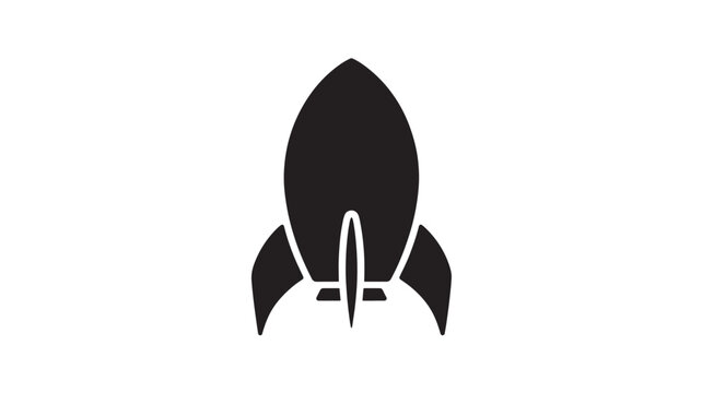 Rocket ship icon is presented as a bold black silhouette on a clean white background.