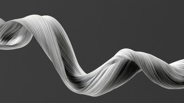 Flowing grayscale ribbon twisting gracefully on a dark background