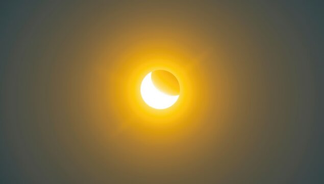 Yellow sun during a partial solar eclipse with clear sky background