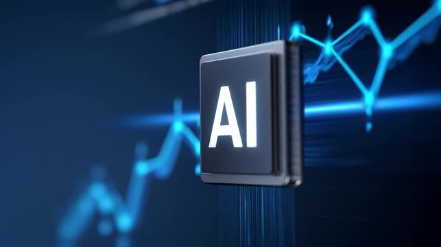 AI chip cybersecurity investment concept glowing blue digital graph data line futuristic technology background design