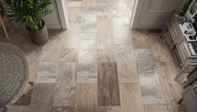 House interior floor design featuring an array of ceramic tile samples