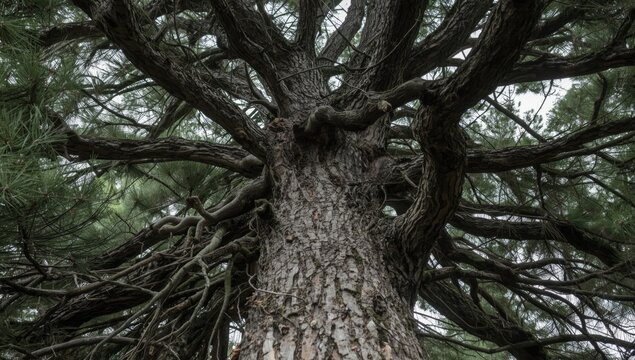 Tall tree viewed from below with sprawling branches