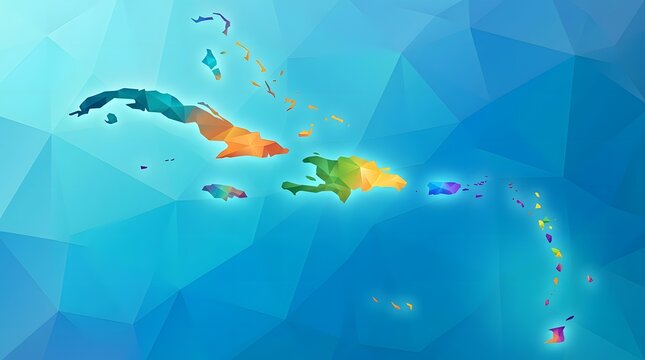 Colorful polygonal map of the Caribbean islands with geometric design