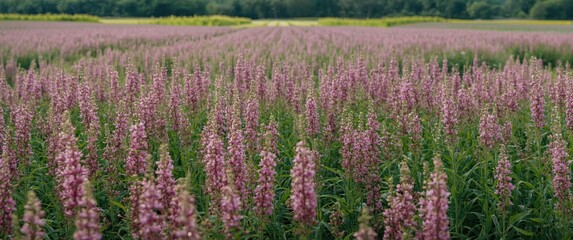 Obraz premium Field of pink flowers under a clear sky