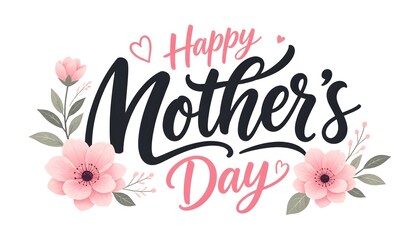 Obraz premium Happy Mothers Day T-Shirt Design with Bold Black Calligraphy and Pink Heart Elements