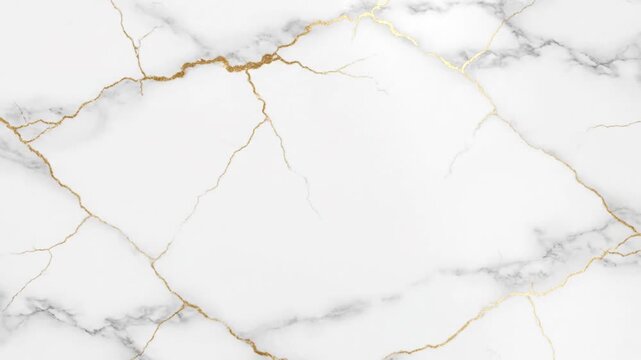 A white marble surface with elegant golden veins and cracks