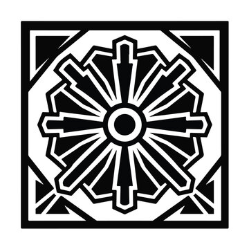 Abstract black and white square geometric maze pattern with complex labyrinth lines for digital technology and logic illustration