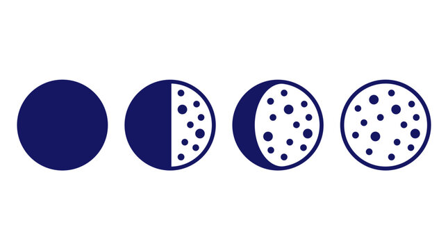 Set of four stylized moon phases with varying illumination levels and crater details