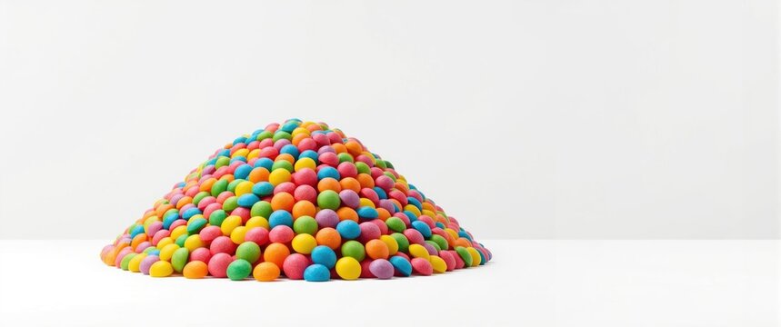 Multicolored YUPI candy mound set against plain white backdrop
