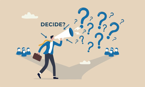Indecisive together frustrated to decide, worried about which way to choose concept, indecisive businessman deciding way to go