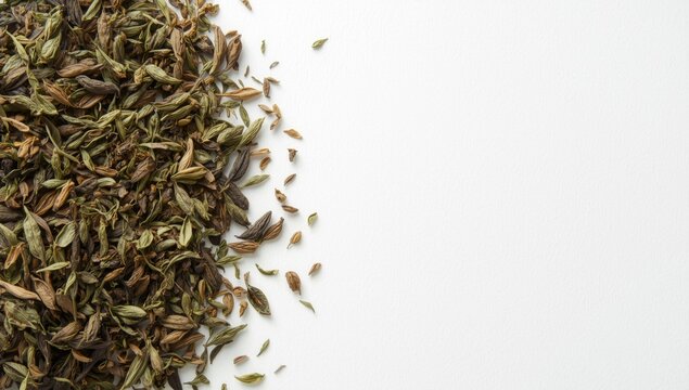 Dried herbs scattered on a white surface