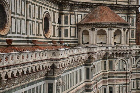 Decorative Marble Gallery and Apse of Florence Cathedral, Tuscany, Italy