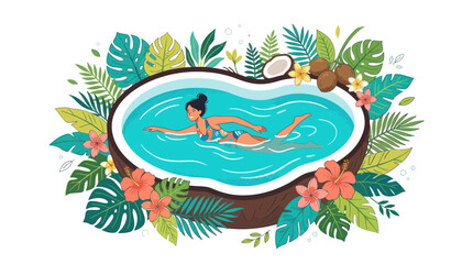 Woman swimming in a tropical coconut shell shaped pool © Sesel