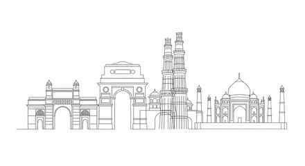 Obraz premium Monumental landmarks of india architectural line drawing
