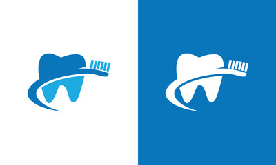 Dental care logo design with tooth and toothbrush illustration. © Fatikhin