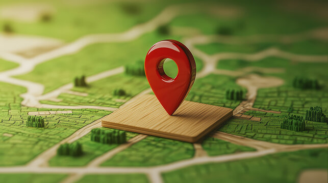 Red location pin, map, navigation, travel, and direction concept, close up, selective focus