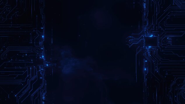 Abstract dark background with blue circuit board patterns