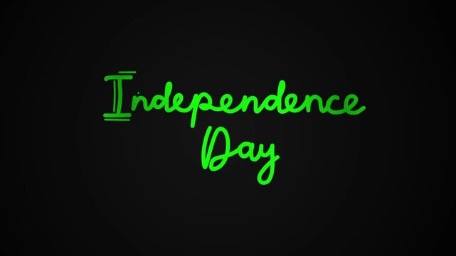 Independence Day One line continuous animated typography intro outro animation video, hand drawn calligraphy lettering monoline vintage text  hand drawing outline green type on black background bg bac