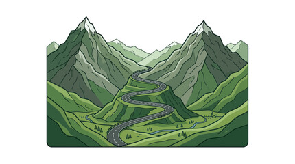 Obraz premium Winding road through majestic green mountains with snow capped peaks