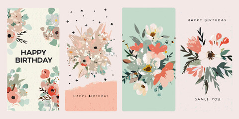 Floral ornament greeting card designs watercolor style with pastel background © Indira