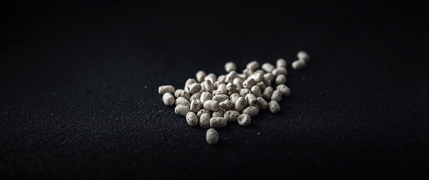 Dark background featuring ammonium nitrate fertilizer pellets with text space