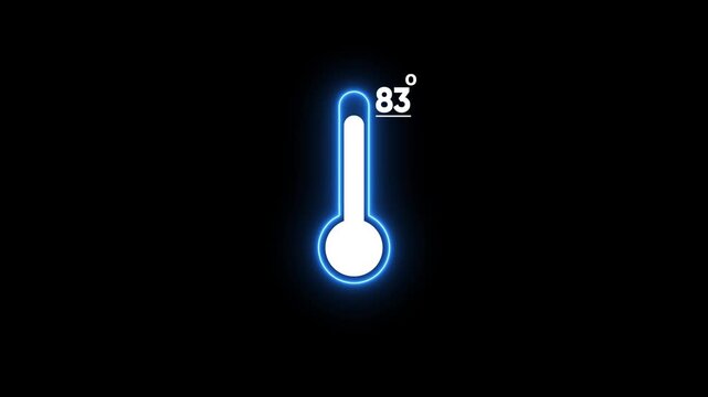 Digital thermometer with rising temperature animation on black background