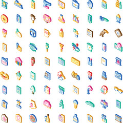 Obraz premium Collection of isometric icons presenting various items for business, industry, and daily life, including tools, equipment, food, cosmetics, and communication objects