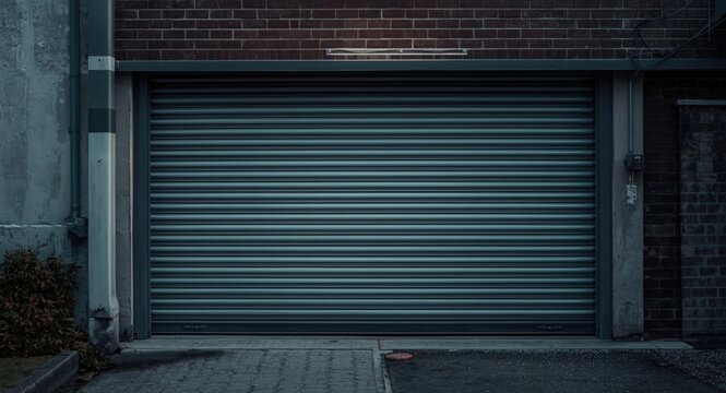 Exterior view of a closed garage door with secure car storage space