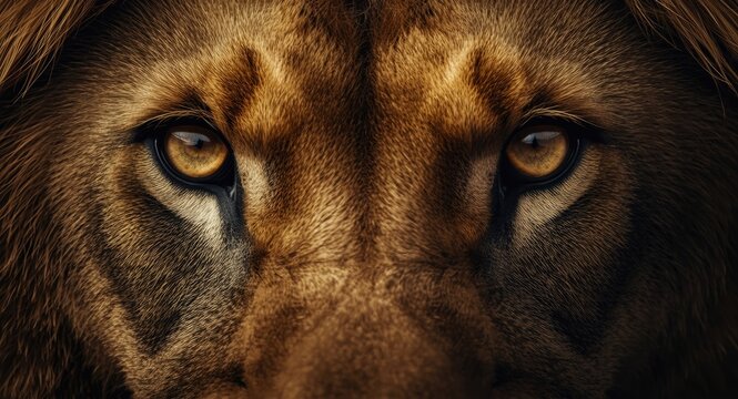 intense close up of lion eyes with textured fur background