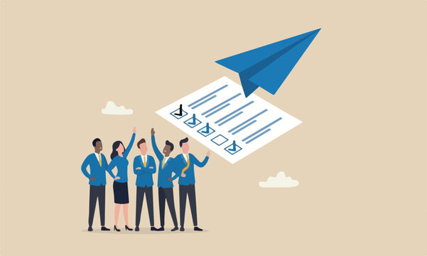 Productivity and togethertasks, done checklist or todo list, working plan achievement concept, paper airplane origami with ticked checkbox as done or completed flying high to the sky