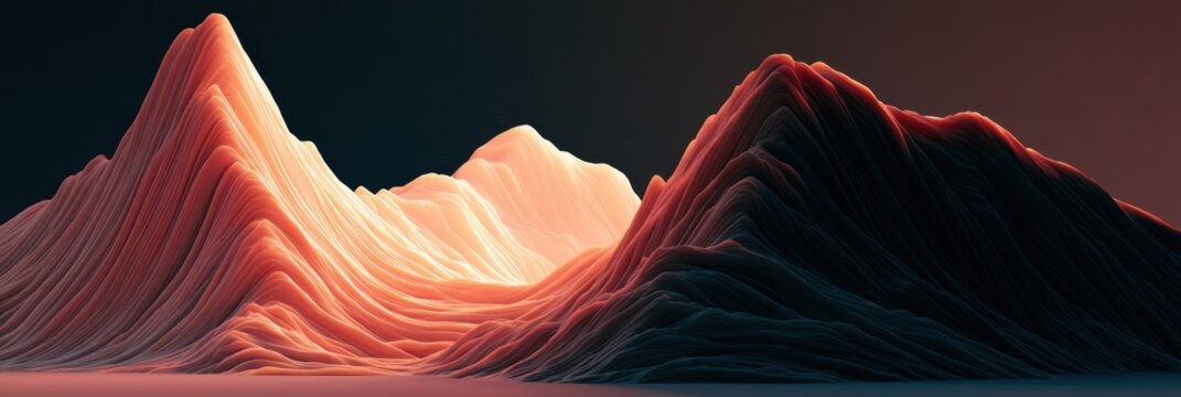 A wide panoramic view shows abstract terrain that represents an emotional journey during pregnancy with warm amber tones and a deep background.
