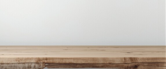 Fototapeta premium Wooden tabletop against a plain white wall