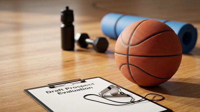 Professional basketball, scouting clipboard, and whistle concept for a WNBA draft competition.