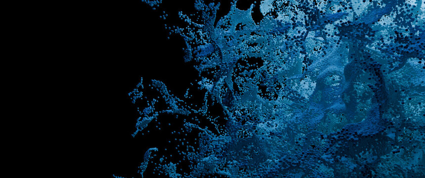 3d abstract particle with blue light on dark background for ultra wide screen wallpaper