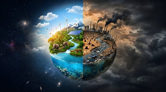 World Conservation Day Earth Split Between Thriving Nature and Environmental Destruction