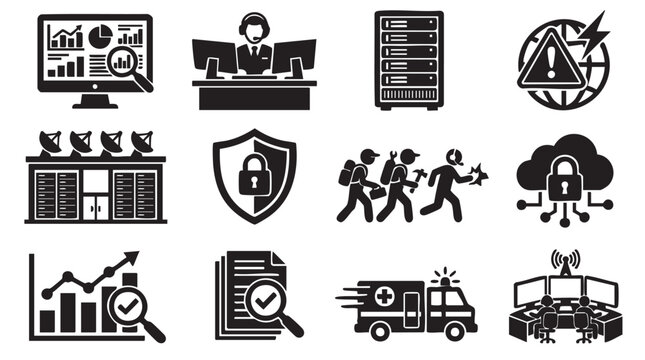 Business Security Icons, Cyber Protection Symbols, Data Safety Signs, 12 Vector Graphics