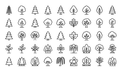 Fototapeta premium Professional Woodland and Evergreen Tree Line Icons for Maps Branding and Digital Design