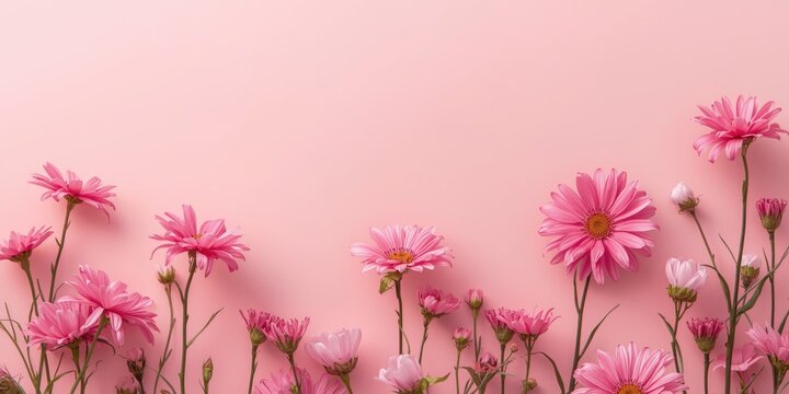 Pink daisies arranged against a soft pink background