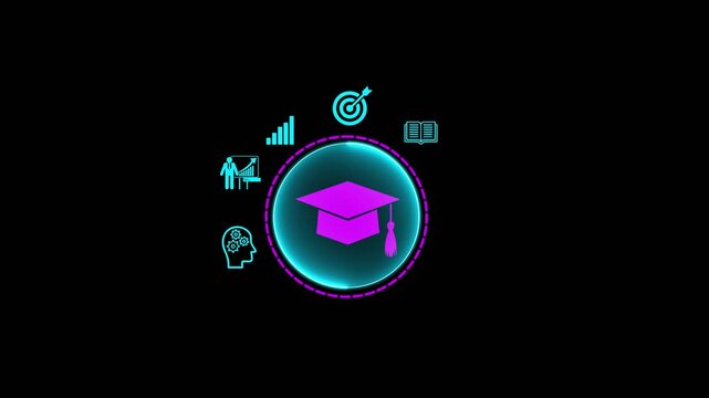 Online education concept. Businessman with Online education training icons and e-learning webinar on internet. Increase business working skills. Education internet technology.4K video animation.