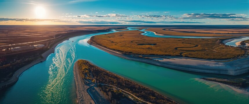 Two merging rivers seen from above showcasing vivid color separation