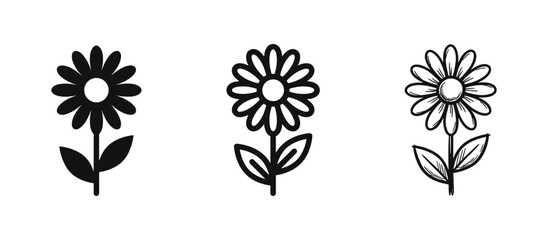 Fototapeta premium Flower Daisy Icon Set - Minimalist Chamomile Bloom Symbols for Nature and Flora