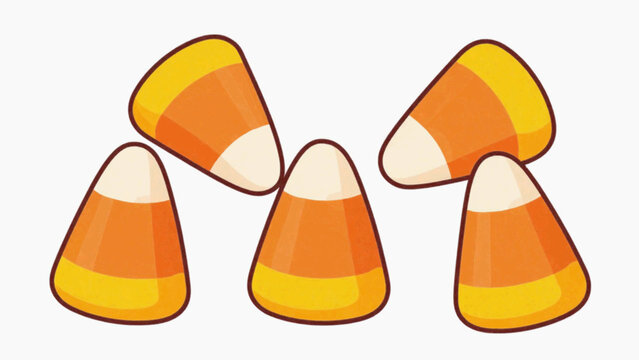 Halloween candy corn yellow orange and white striped traditional sweet treats group flat cartoon vector illustration isolated on white background