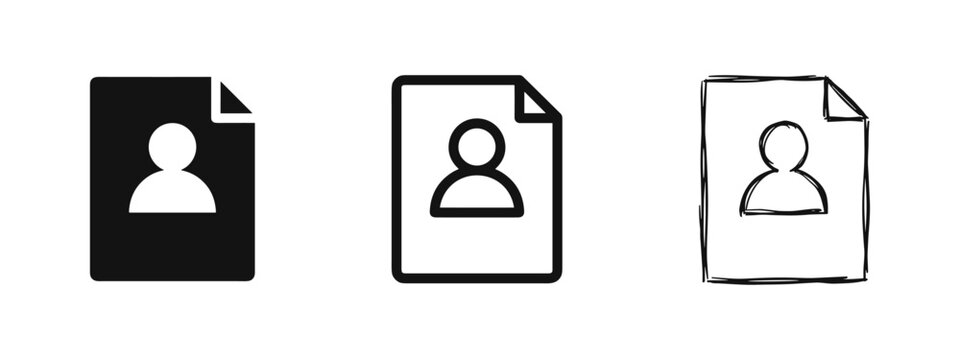 User Profile Document Icon Set - Identity, Resume, or Contact Information Symbol