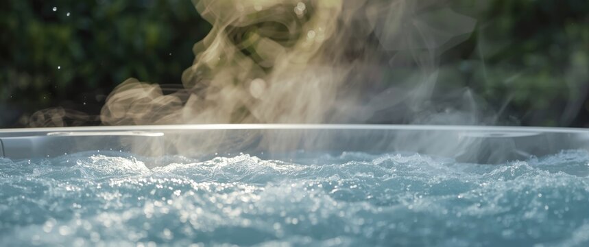 Hot tub with steam rising from the water