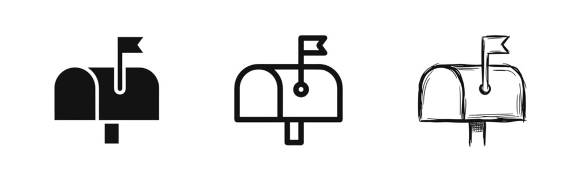 Mailbox icon set with flag up, post box or letterbox vector illustration