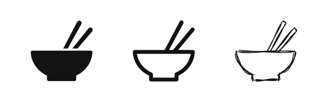 Bowl with chopsticks icon set, ramen or noodle soup bowl vector illustration