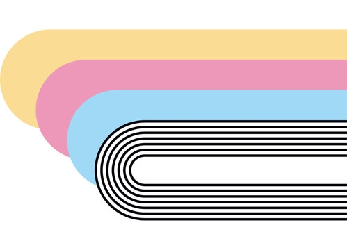 Vector colorful pattern of parallel lines on a white background. Arcs. Design element in retro style for labels, stickers, packaging. Assorted Trendy vector background for covers, advertising, interio