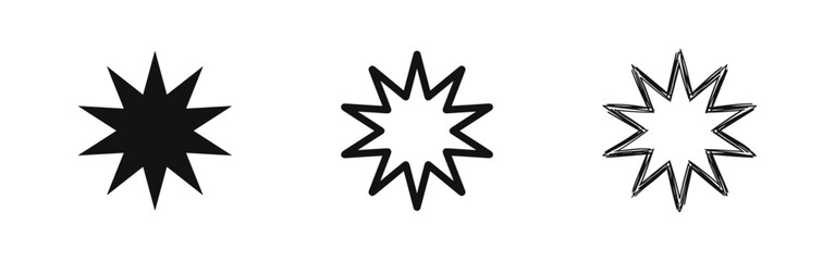 Explosion or Burst Icon Collection, Comic Boom Effect and Starburst Graphic Elements © drawing lines