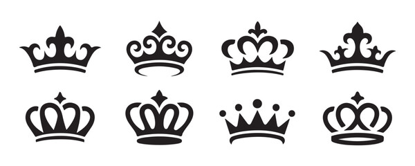 Collection of elegant royal crown vector icons isolated on transparent background for design. © StockDesign