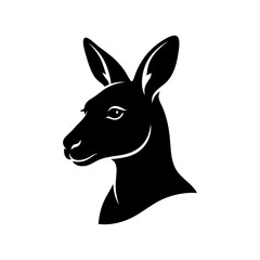 A black illustration of a kangaroo's head in profile view © ROBI 